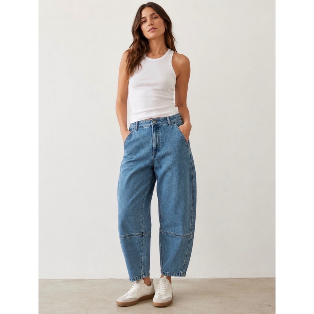 Everlane The Utility Barrel Jean 90s Medium Wash Denim High Rise Blue Pants 27R